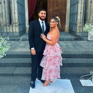 Light Pink Floral Sleeveless Tiered Midi Dress - Size Large